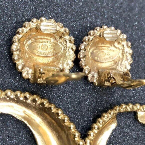 CHANEL Hoop 2 way Dangle Clip-On Earrings Gold Tone 25 Auth p1100 - Picture 4 of 11
